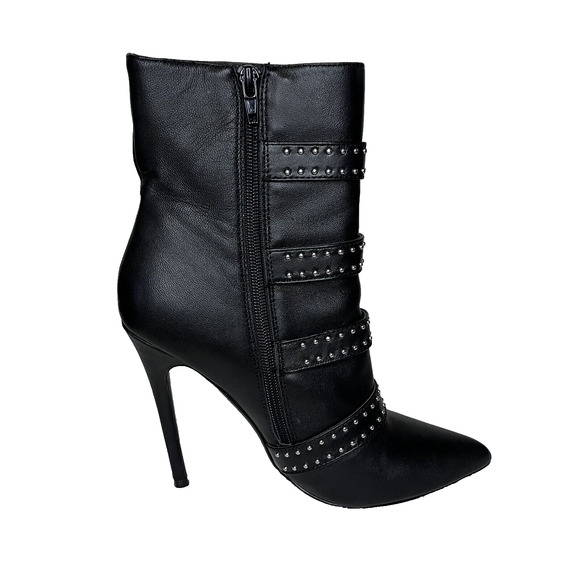 Steve Madden Daryl Heeled Bootie Black Leather Side Zip Buckle Accent Size 7.5 - Picture 5 of 14